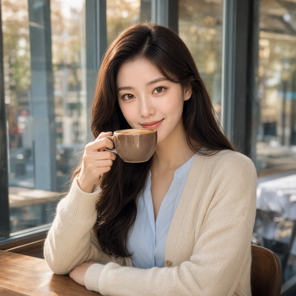 카페에서 커피를 마시는 장면